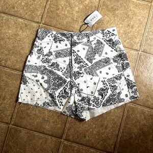 Cider Black and White Neutral Paisley Shorts with distressed Hem